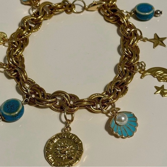 Gold Tone Charm Bracelet with 10 Charms - Picture 2 of 4